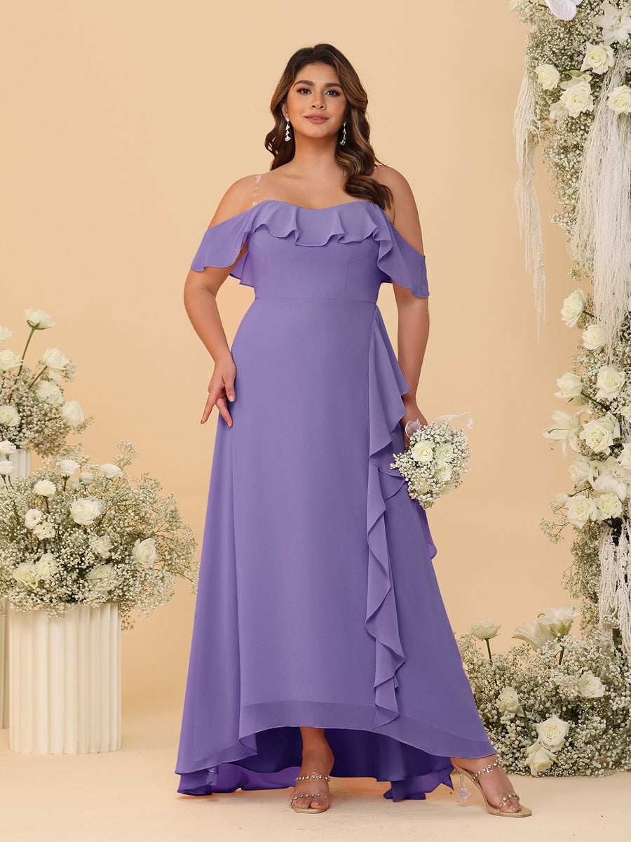 A-Line/Princess Off-the-Shoulder Plus Size Bridesmaid Dresses with Ruffles - 이미지 35