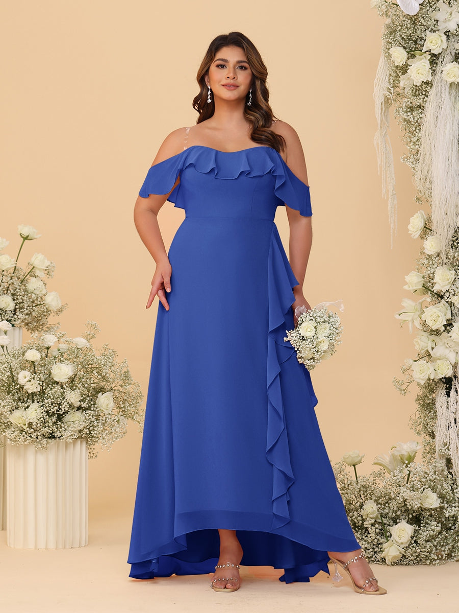 A-Line/Princess Off-the-Shoulder Plus Size Bridesmaid Dresses with Ruffles - 이미지 36