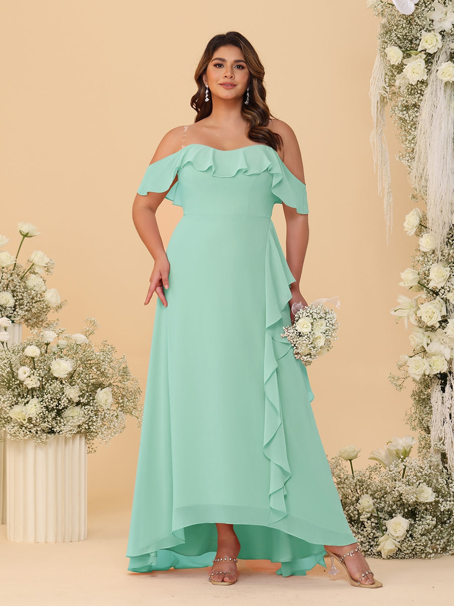 A-Line/Princess Off-the-Shoulder Plus Size Bridesmaid Dresses with Ruffles - 이미지 40