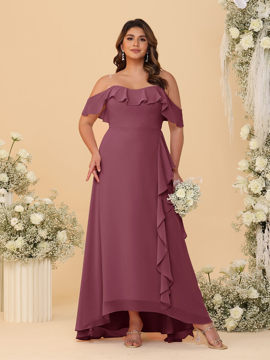 A-Line/Princess Off-the-Shoulder Plus Size Bridesmaid Dresses with Ruffles - 이미지 42
