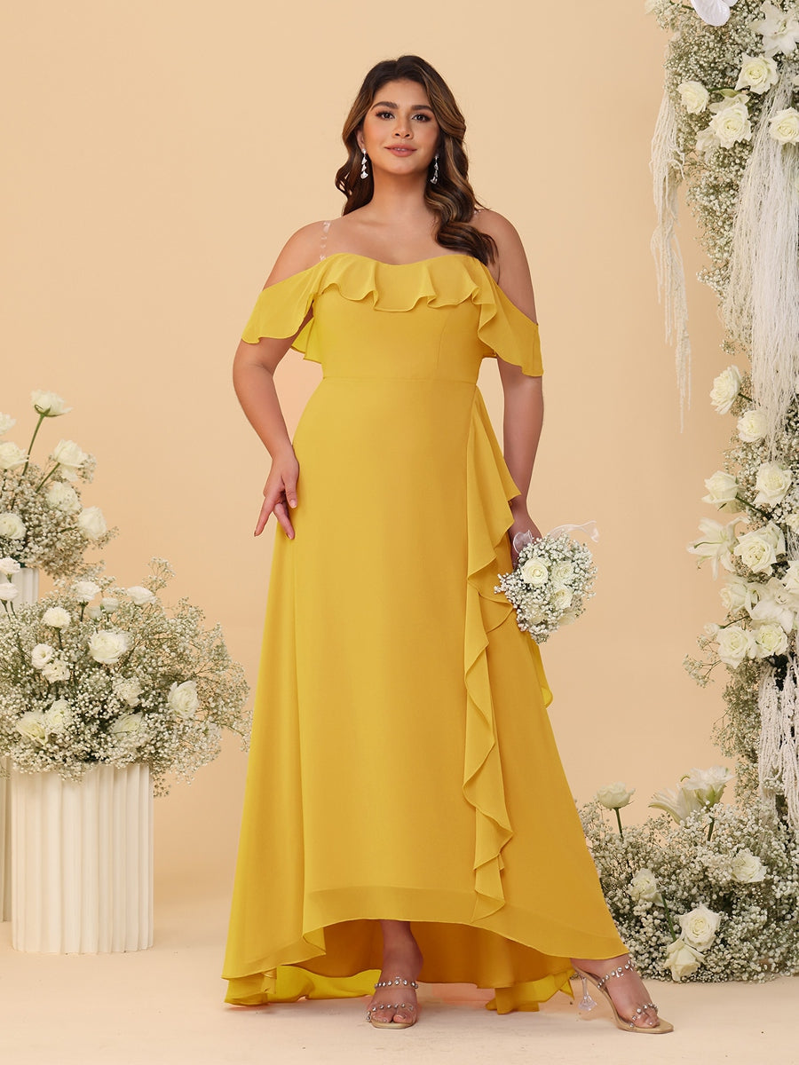 A-Line/Princess Off-the-Shoulder Plus Size Bridesmaid Dresses with Ruffles - 이미지 43
