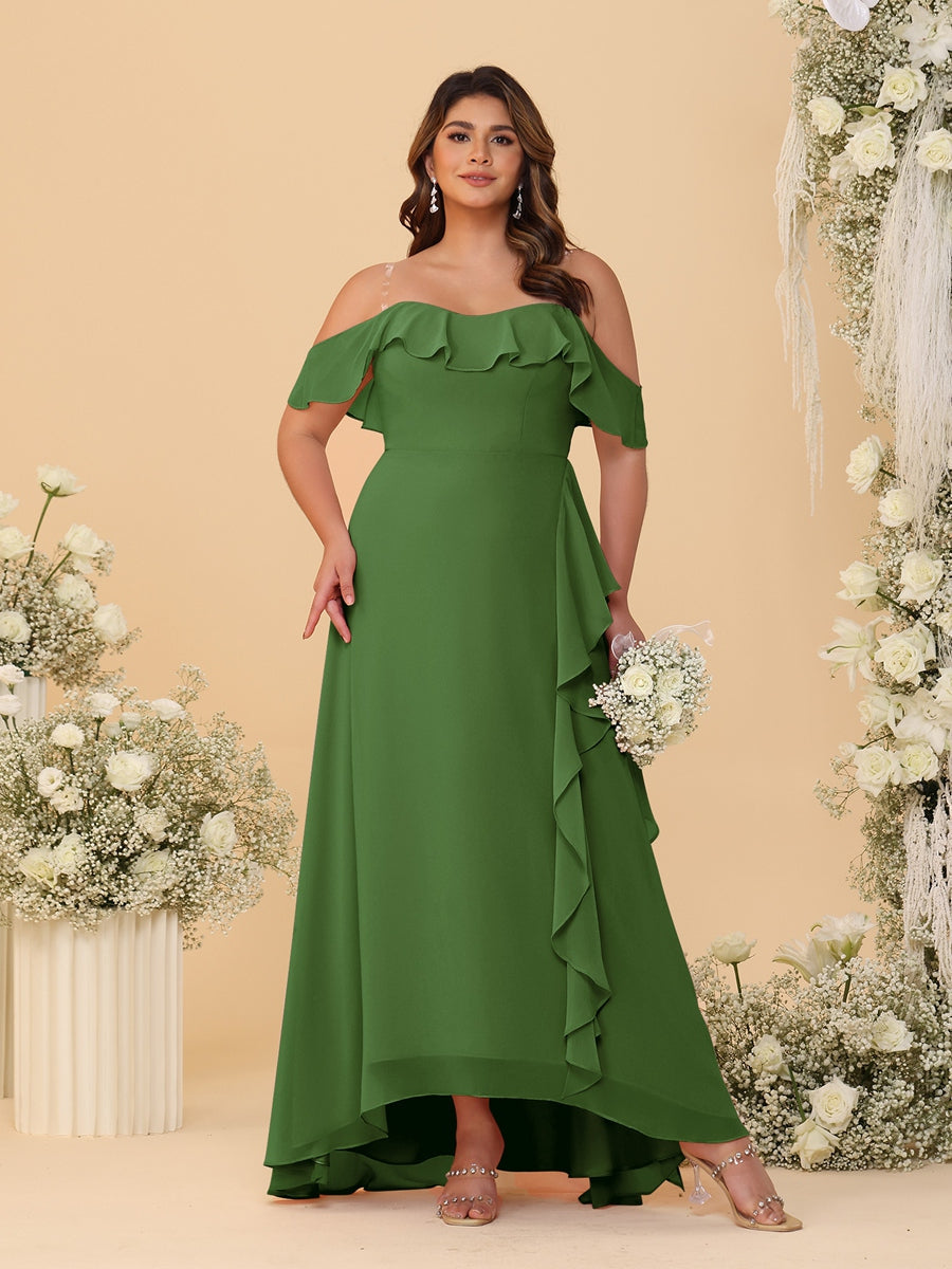 A-Line/Princess Off-the-Shoulder Plus Size Bridesmaid Dresses with Ruffles - 이미지 47