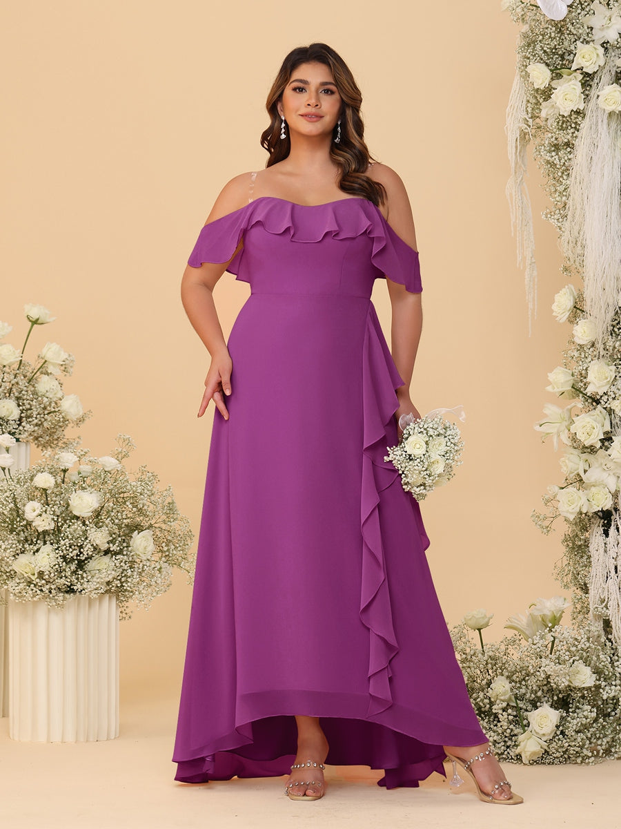 A-Line/Princess Off-the-Shoulder Plus Size Bridesmaid Dresses with Ruffles - 이미지 49