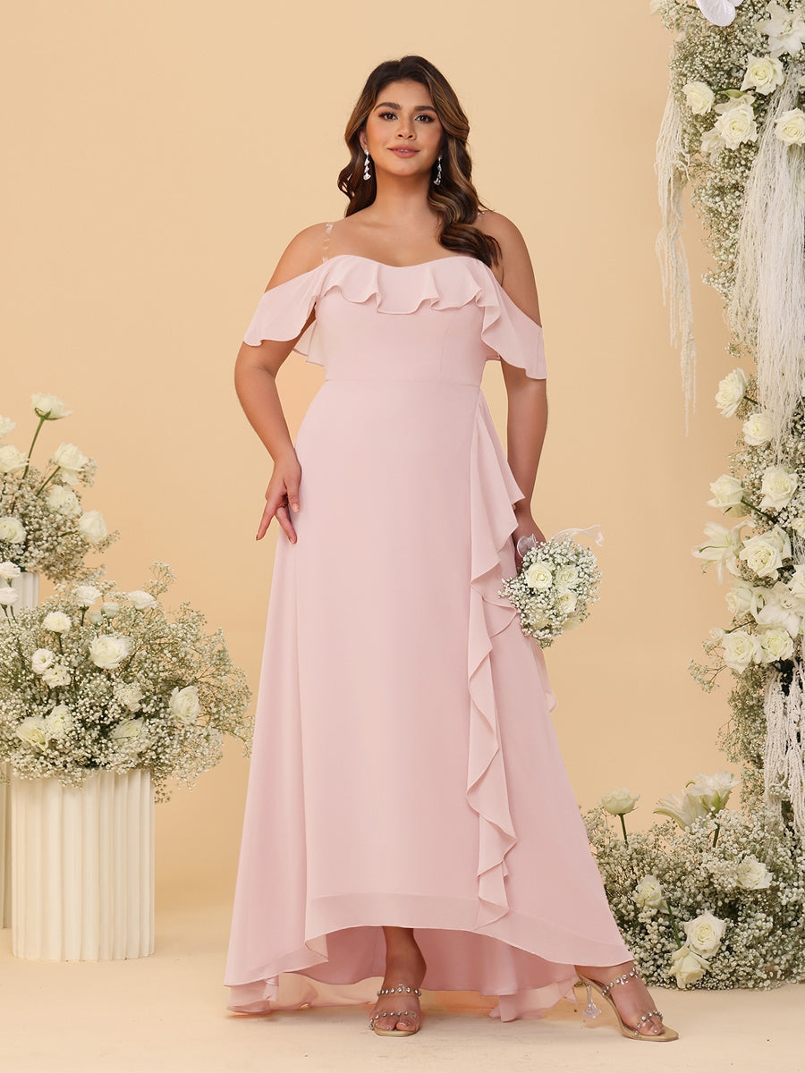 A-Line/Princess Off-the-Shoulder Plus Size Bridesmaid Dresses with Ruffles - 이미지 52