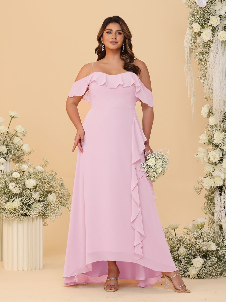 A-Line/Princess Off-the-Shoulder Plus Size Bridesmaid Dresses with Ruffles - 이미지 53