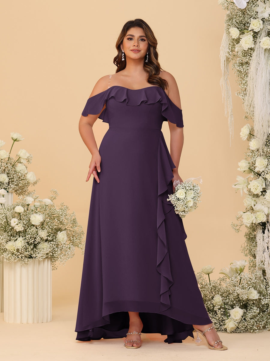 A-Line/Princess Off-the-Shoulder Plus Size Bridesmaid Dresses with Ruffles - 이미지 54