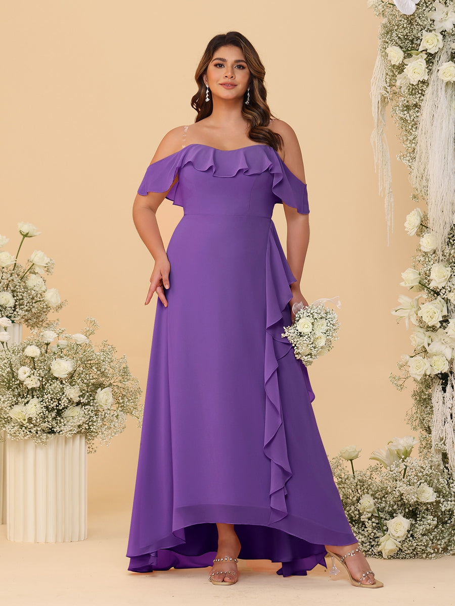 A-Line/Princess Off-the-Shoulder Plus Size Bridesmaid Dresses with Ruffles - 이미지 55