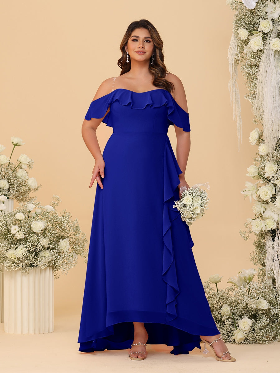 A-Line/Princess Off-the-Shoulder Plus Size Bridesmaid Dresses with Ruffles - 이미지 57
