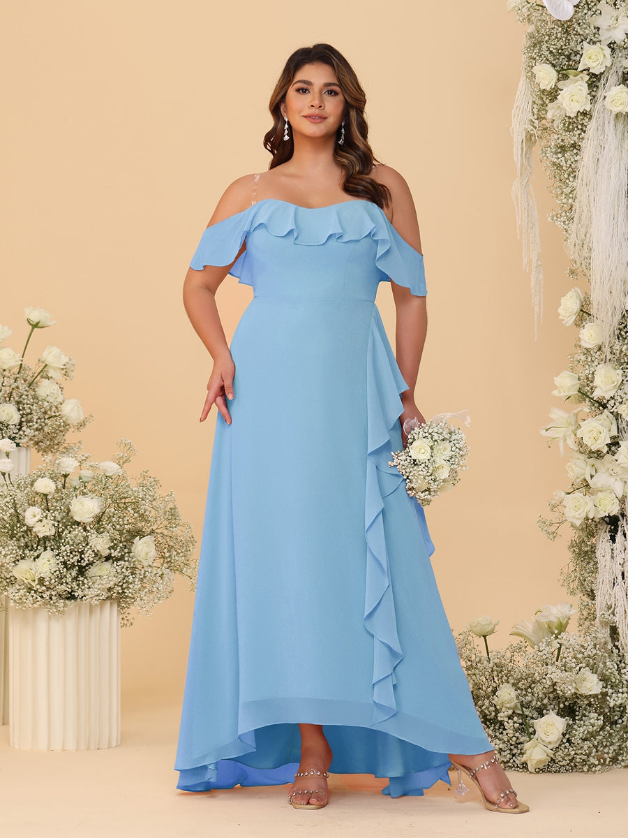 A-Line/Princess Off-the-Shoulder Plus Size Bridesmaid Dresses with Ruffles - 이미지 63