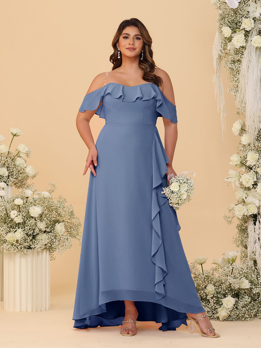A-Line/Princess Off-the-Shoulder Plus Size Bridesmaid Dresses with Ruffles - 이미지 65