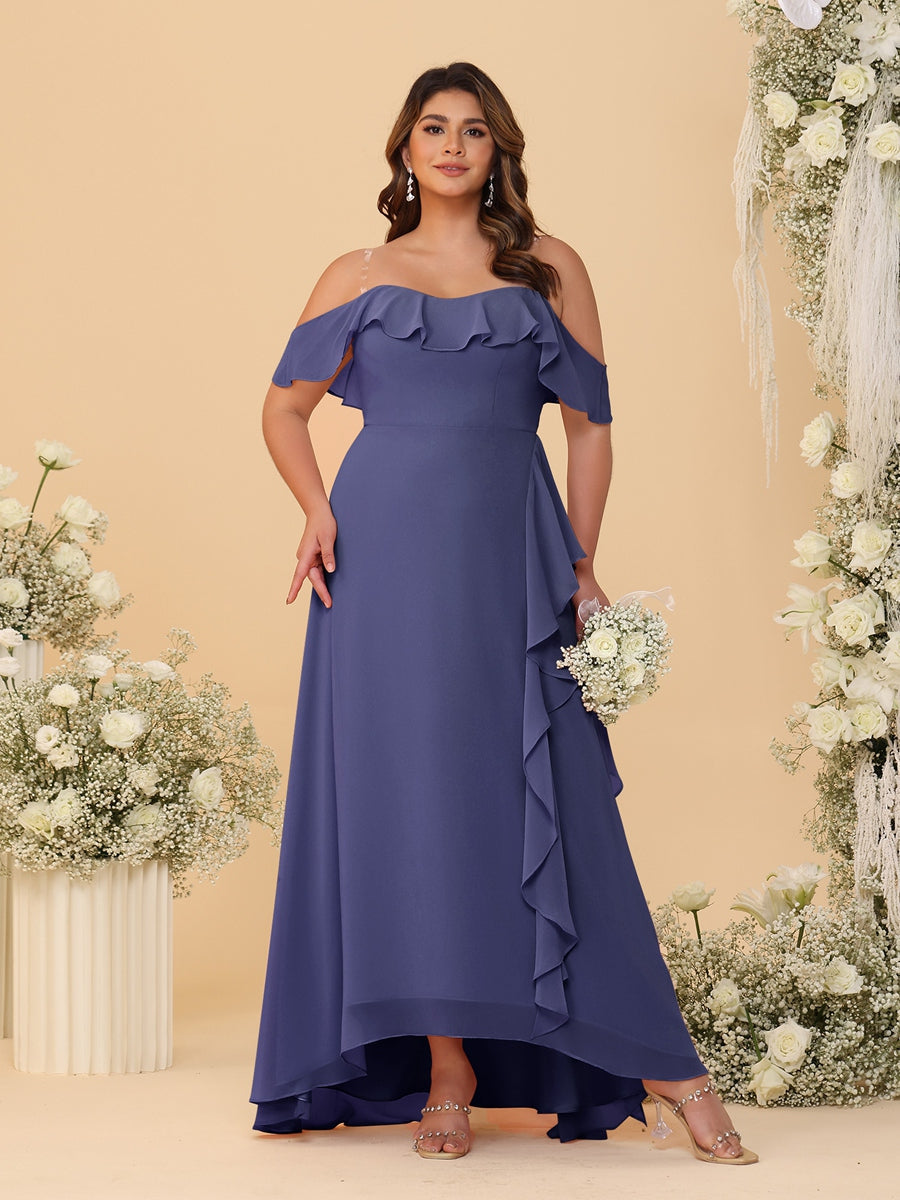 A-Line/Princess Off-the-Shoulder Plus Size Bridesmaid Dresses with Ruffles - 이미지 66