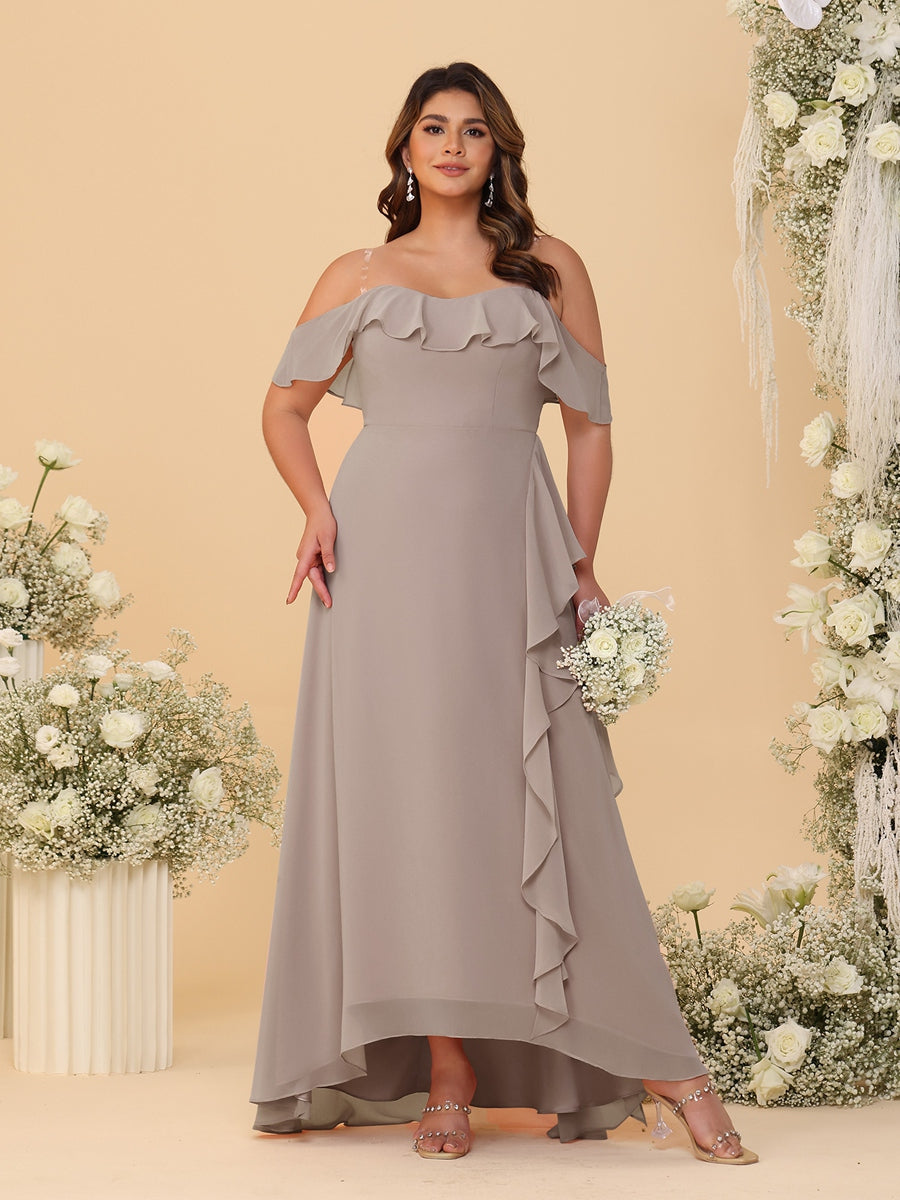 A-Line/Princess Off-the-Shoulder Plus Size Bridesmaid Dresses with Ruffles - 이미지 67