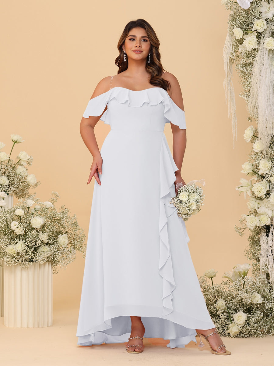 A-Line/Princess Off-the-Shoulder Plus Size Bridesmaid Dresses with Ruffles - 이미지 70