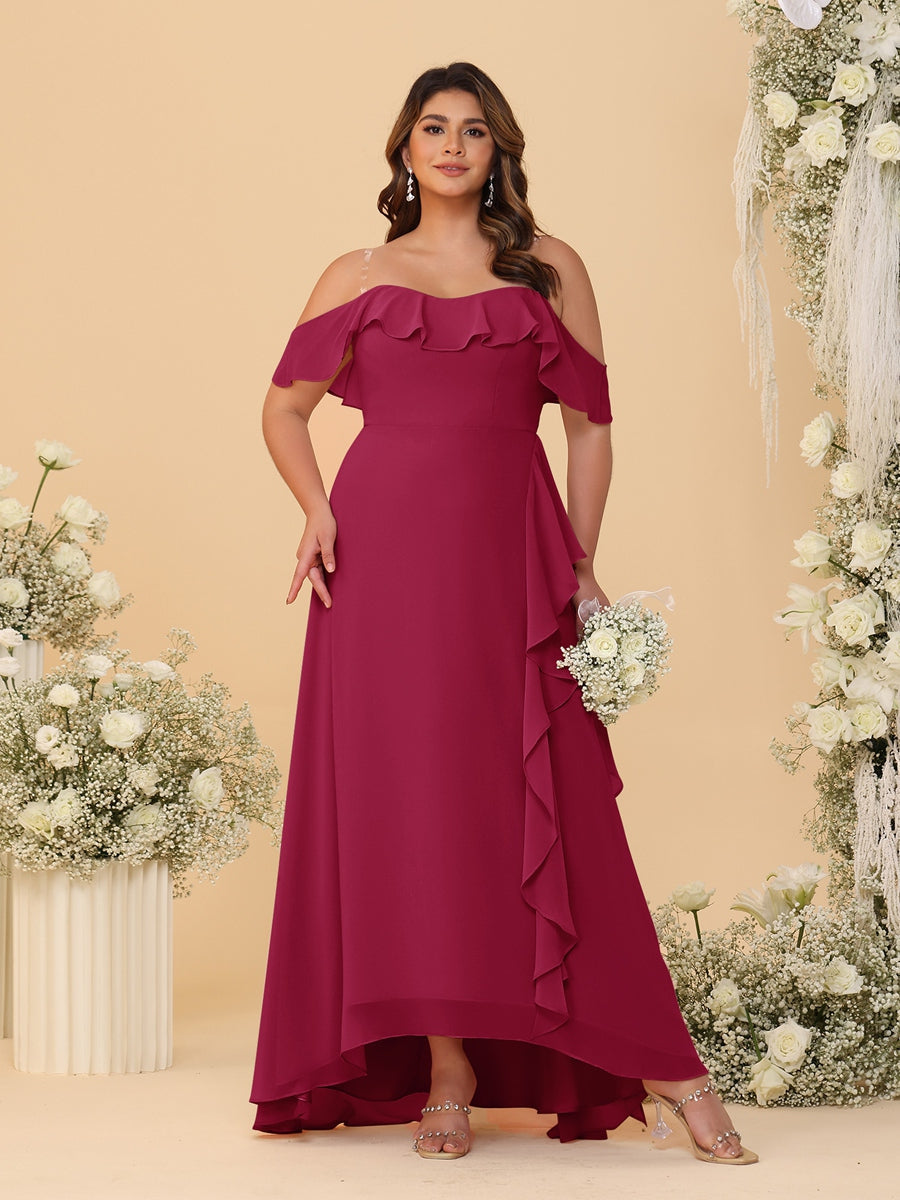 A-Line/Princess Off-the-Shoulder Plus Size Bridesmaid Dresses with Ruffles - 이미지 71