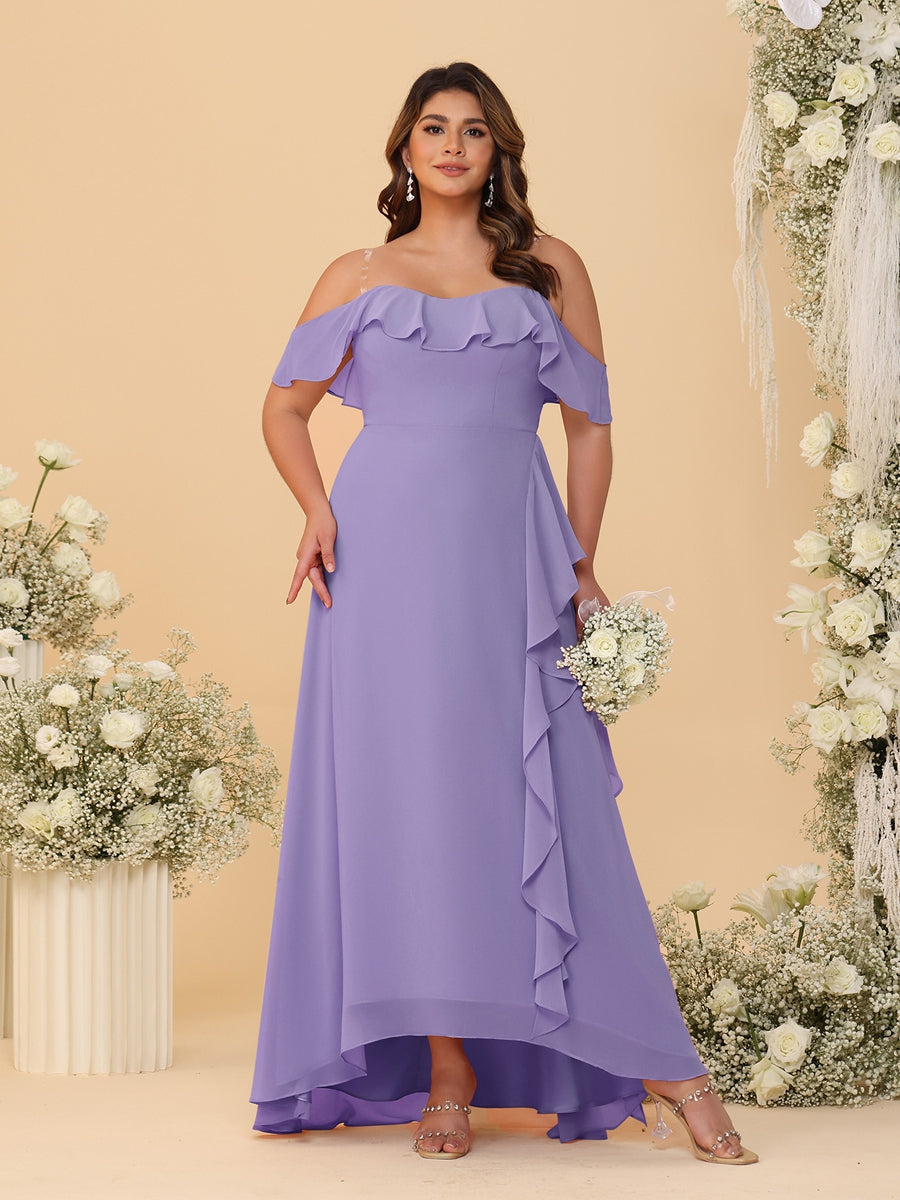 A-Line/Princess Off-the-Shoulder Plus Size Bridesmaid Dresses with Ruffles - 이미지 72