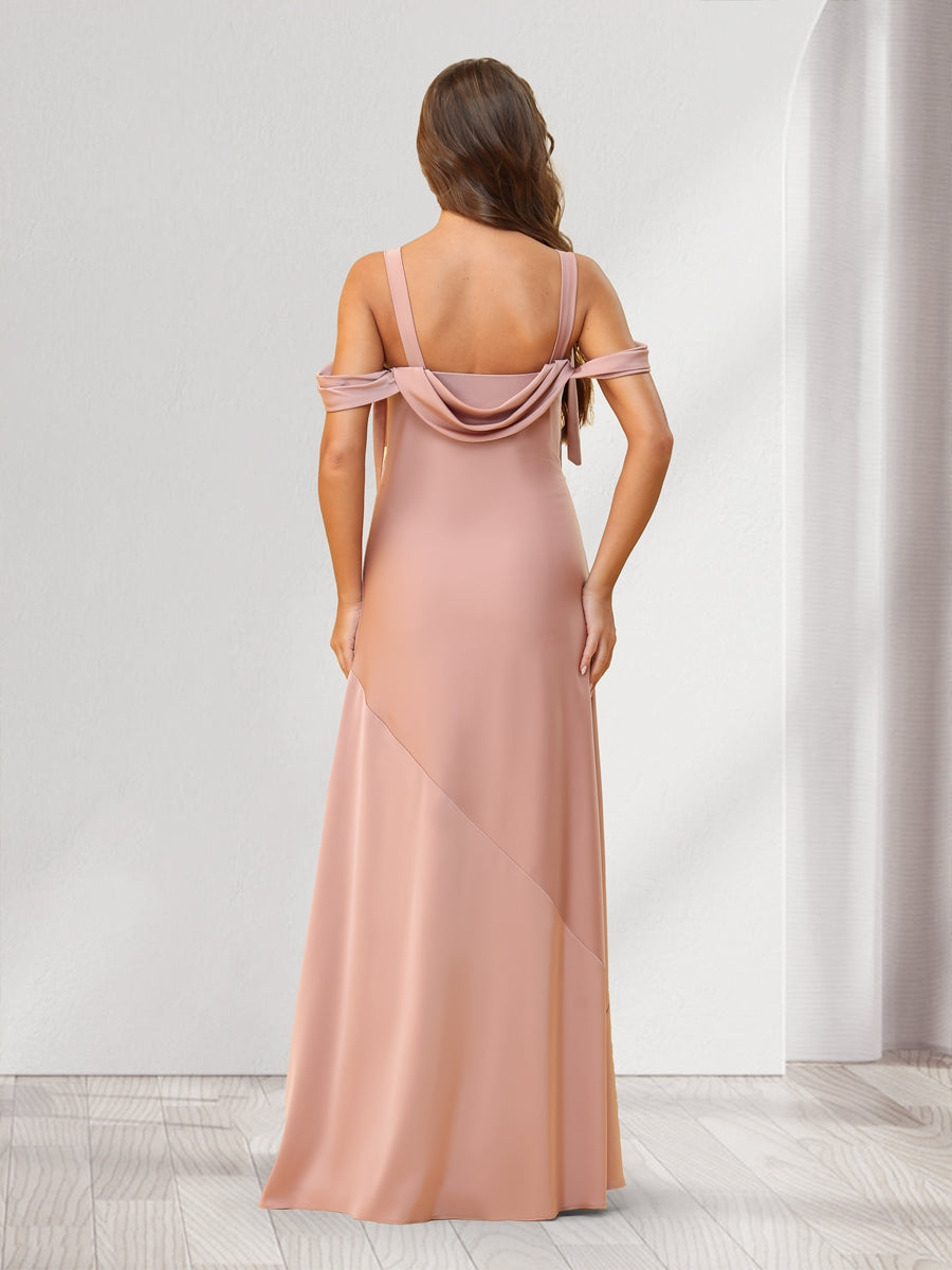 Sheath/Column Cold Shoulder Floor-Length Bridesmaid Dresses with Bowknots - 画像 (2)