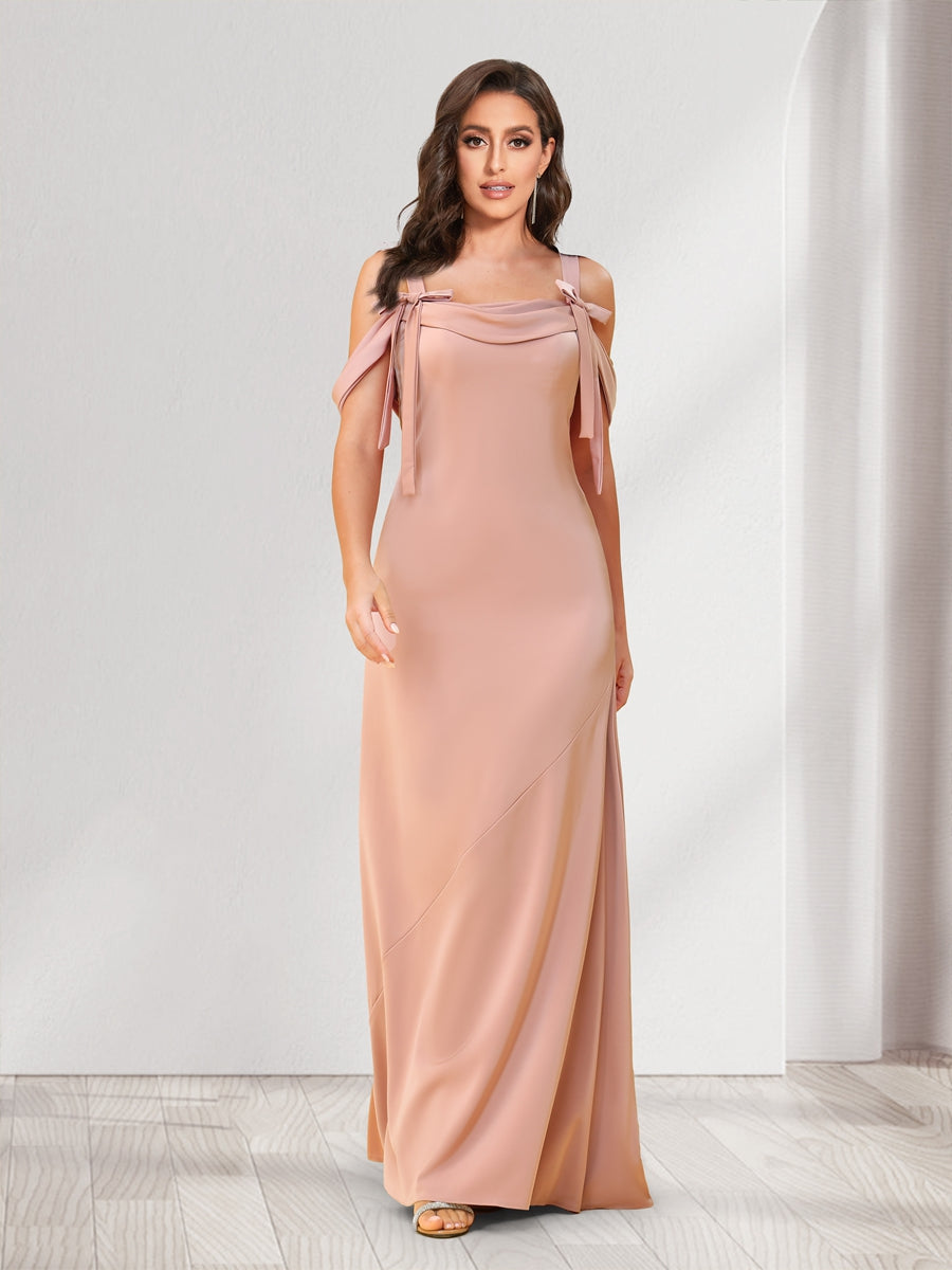 Sheath/Column Cold Shoulder Floor-Length Bridesmaid Dresses with Bowknots - 画像 (3)