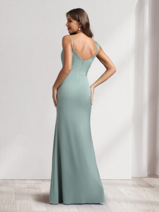 Sheath/Column Cowl Neck Floor-Length Bridesmaid Dresses with Beadings