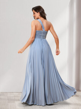 A-Line/Princess One-Shoulder Floor-Length Bridesmaid Dresses With Pleats