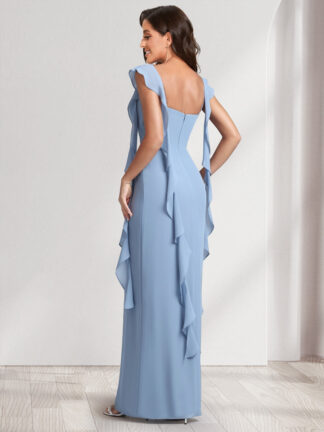 Sheath/Column Scoop Floor-Length Bridesmaid Dresses with Ruffle Straps