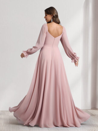 A-Line/Princess Sweetheart Long Sleeves Bridesmaid Dresses With Pleats & Split Side