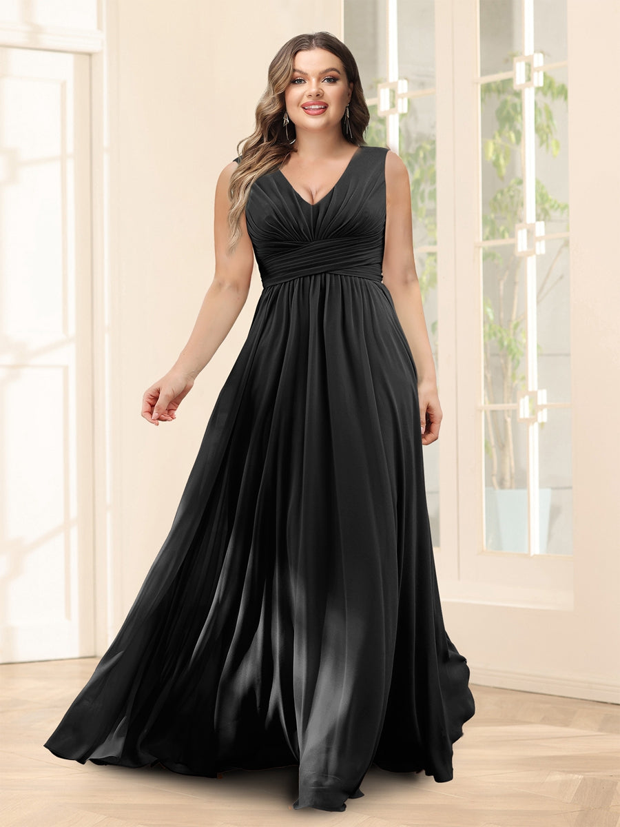 A-Line V-Neck Half Sleeves Plus Size Chiffon Bridesmaid Dresses With Split Side - 이미지 15