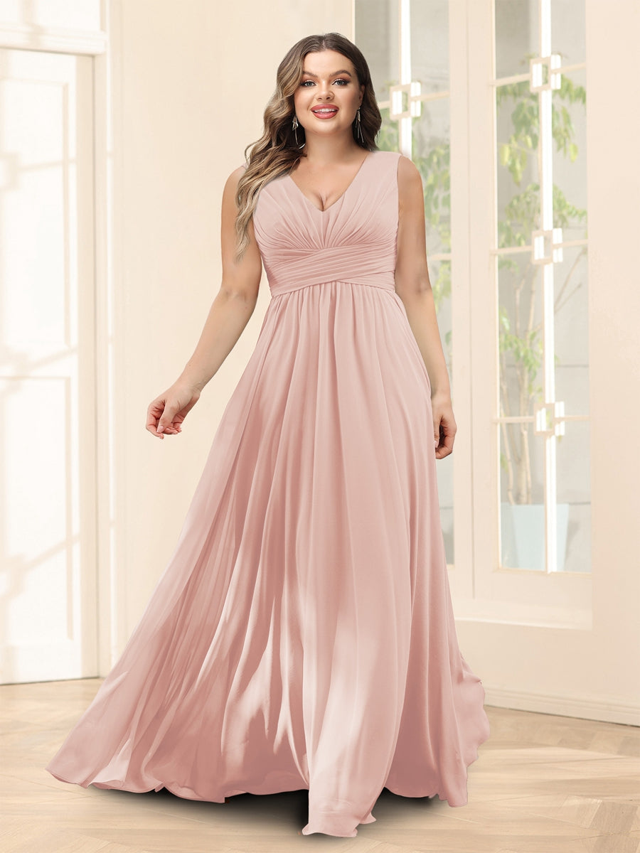 A-Line V-Neck Half Sleeves Plus Size Chiffon Bridesmaid Dresses With Split Side - 이미지 25