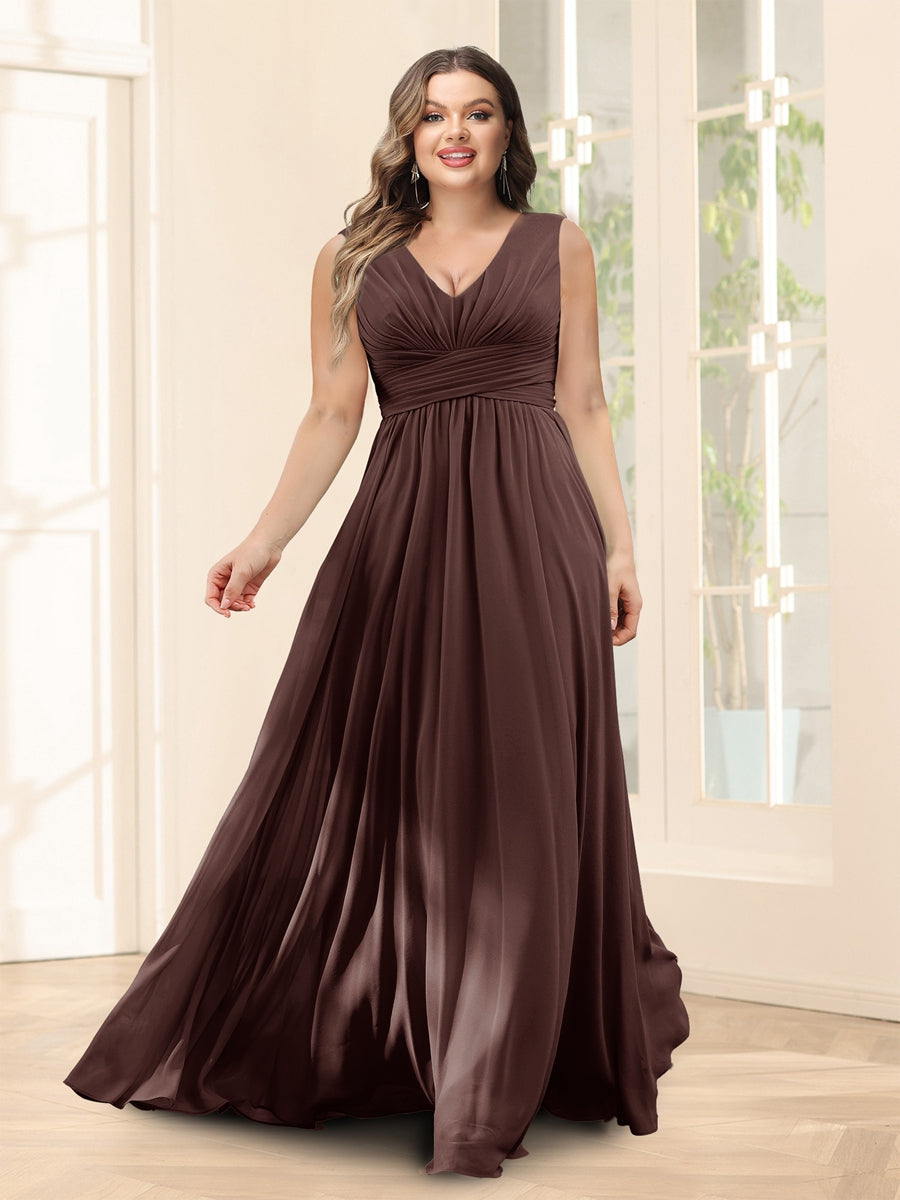 A-Line V-Neck Half Sleeves Plus Size Chiffon Bridesmaid Dresses With Split Side - 이미지 73