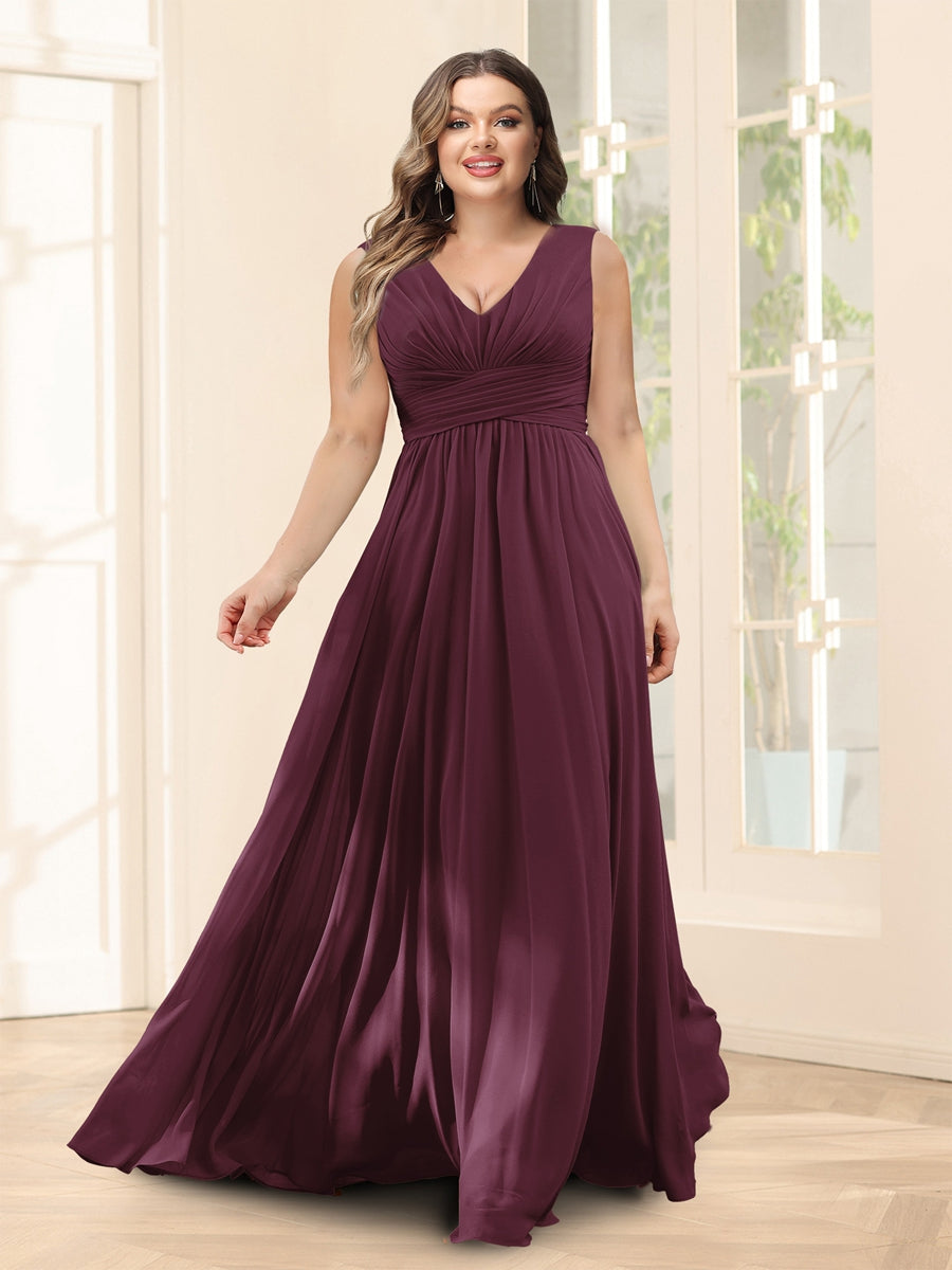 A-Line V-Neck Half Sleeves Plus Size Chiffon Bridesmaid Dresses With Split Side - 이미지 9
