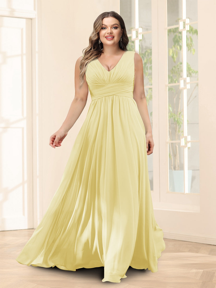 A-Line V-Neck Half Sleeves Plus Size Chiffon Bridesmaid Dresses With Split Side - 이미지 66