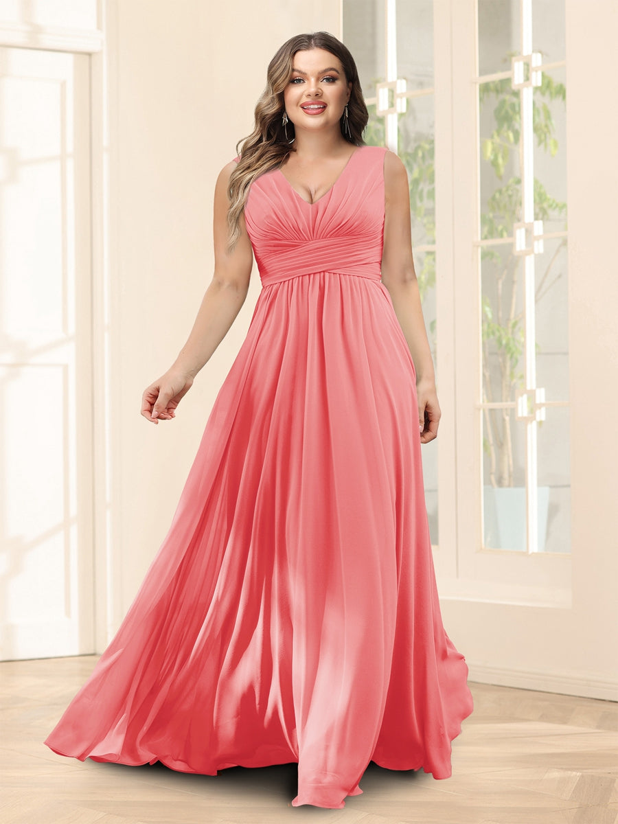 A-Line V-Neck Half Sleeves Plus Size Chiffon Bridesmaid Dresses With Split Side - 이미지 29