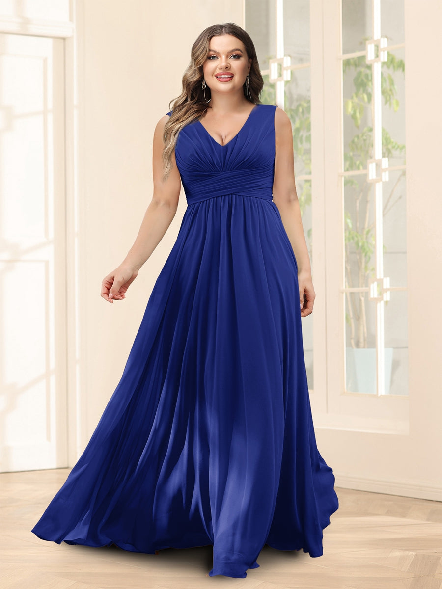 A-Line V-Neck Half Sleeves Plus Size Chiffon Bridesmaid Dresses With Split Side - 이미지 53