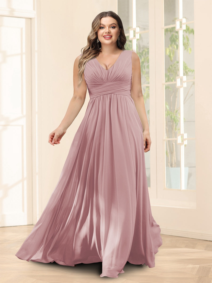 A-Line V-Neck Half Sleeves Plus Size Chiffon Bridesmaid Dresses With Split Side - 이미지 27