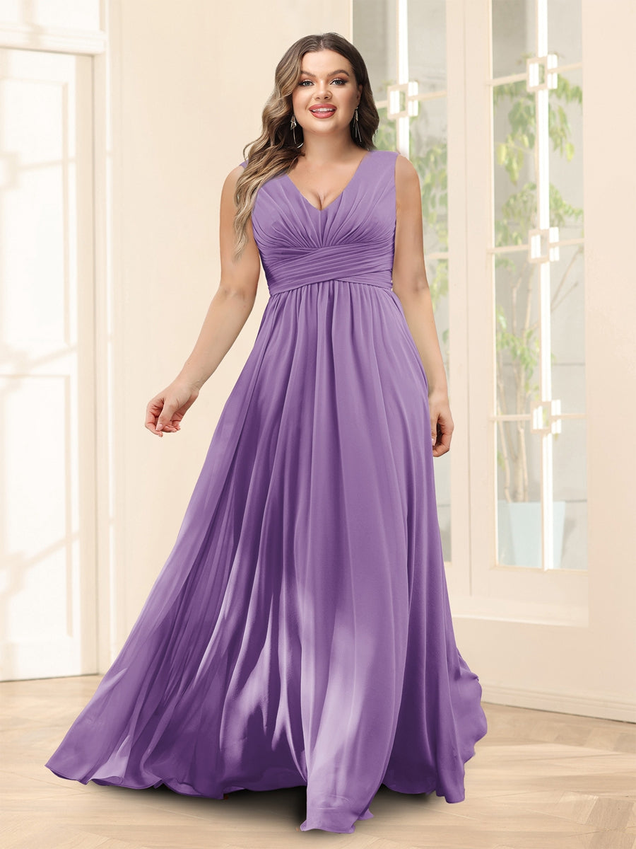 A-Line V-Neck Half Sleeves Plus Size Chiffon Bridesmaid Dresses With Split Side - 이미지 37