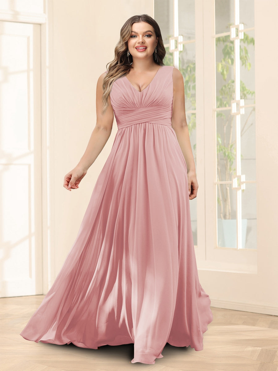 A-Line V-Neck Half Sleeves Plus Size Chiffon Bridesmaid Dresses With Split Side - 이미지 6