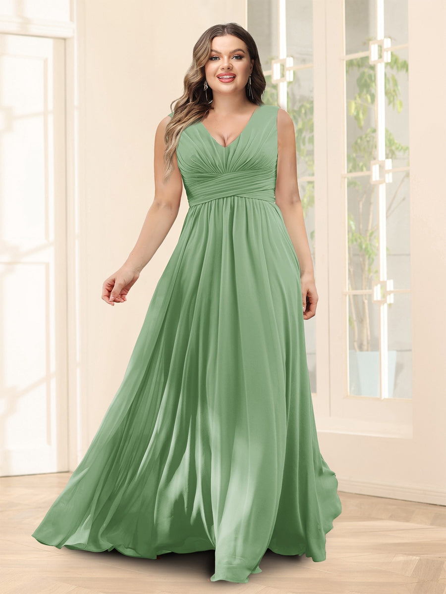 A-Line V-Neck Half Sleeves Plus Size Chiffon Bridesmaid Dresses With Split Side - 이미지 13