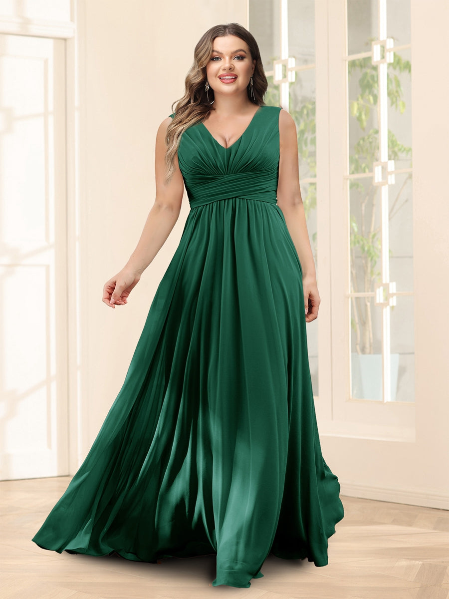 A-Line V-Neck Half Sleeves Plus Size Chiffon Bridesmaid Dresses With Split Side - 이미지 64