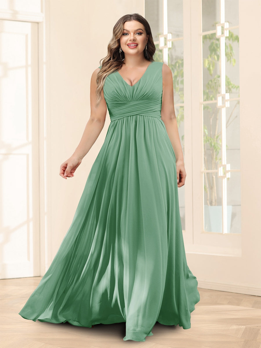 A-Line V-Neck Half Sleeves Plus Size Chiffon Bridesmaid Dresses With Split Side - 이미지 14