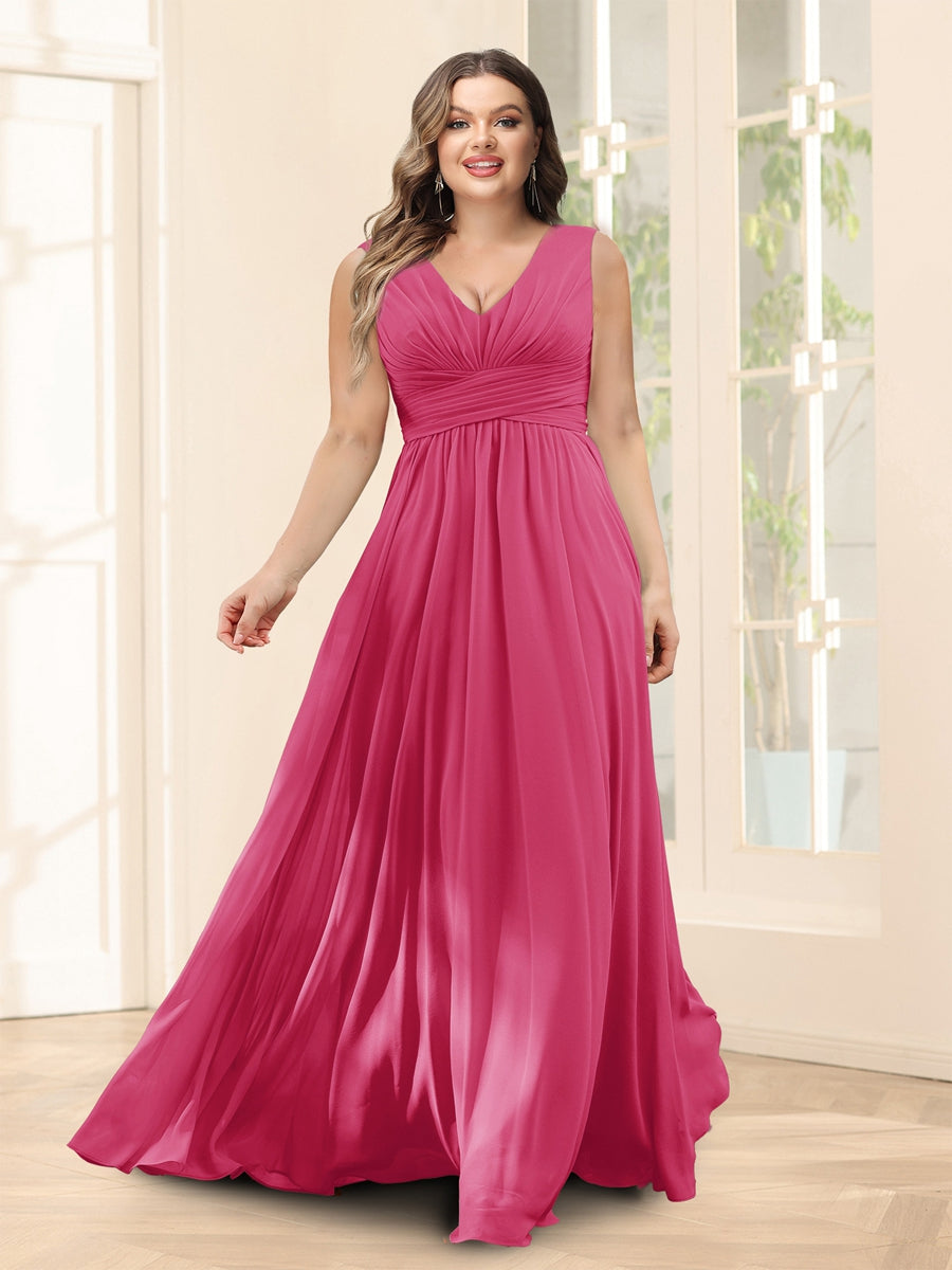 A-Line V-Neck Half Sleeves Plus Size Chiffon Bridesmaid Dresses With Split Side - 이미지 31