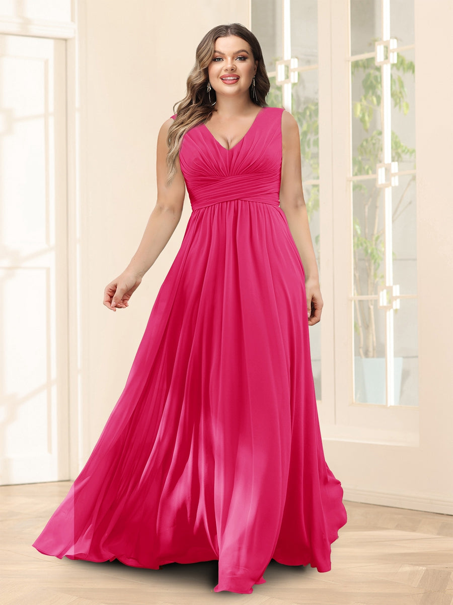 A-Line V-Neck Half Sleeves Plus Size Chiffon Bridesmaid Dresses With Split Side - 이미지 32