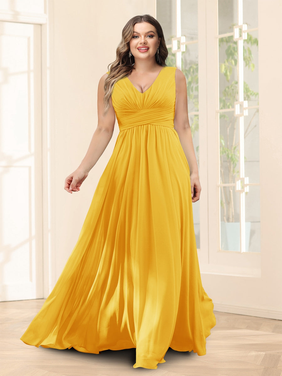 A-Line V-Neck Half Sleeves Plus Size Chiffon Bridesmaid Dresses With Split Side - 이미지 68