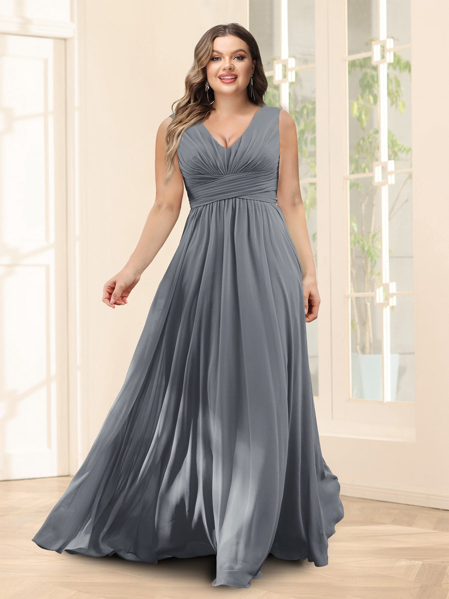 A-Line V-Neck Half Sleeves Plus Size Chiffon Bridesmaid Dresses With Split Side - 이미지 72