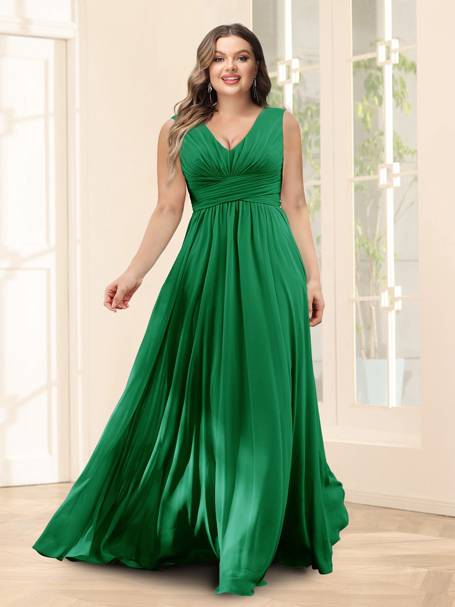 A-Line V-Neck Half Sleeves Plus Size Chiffon Bridesmaid Dresses With Split Side - 이미지 61