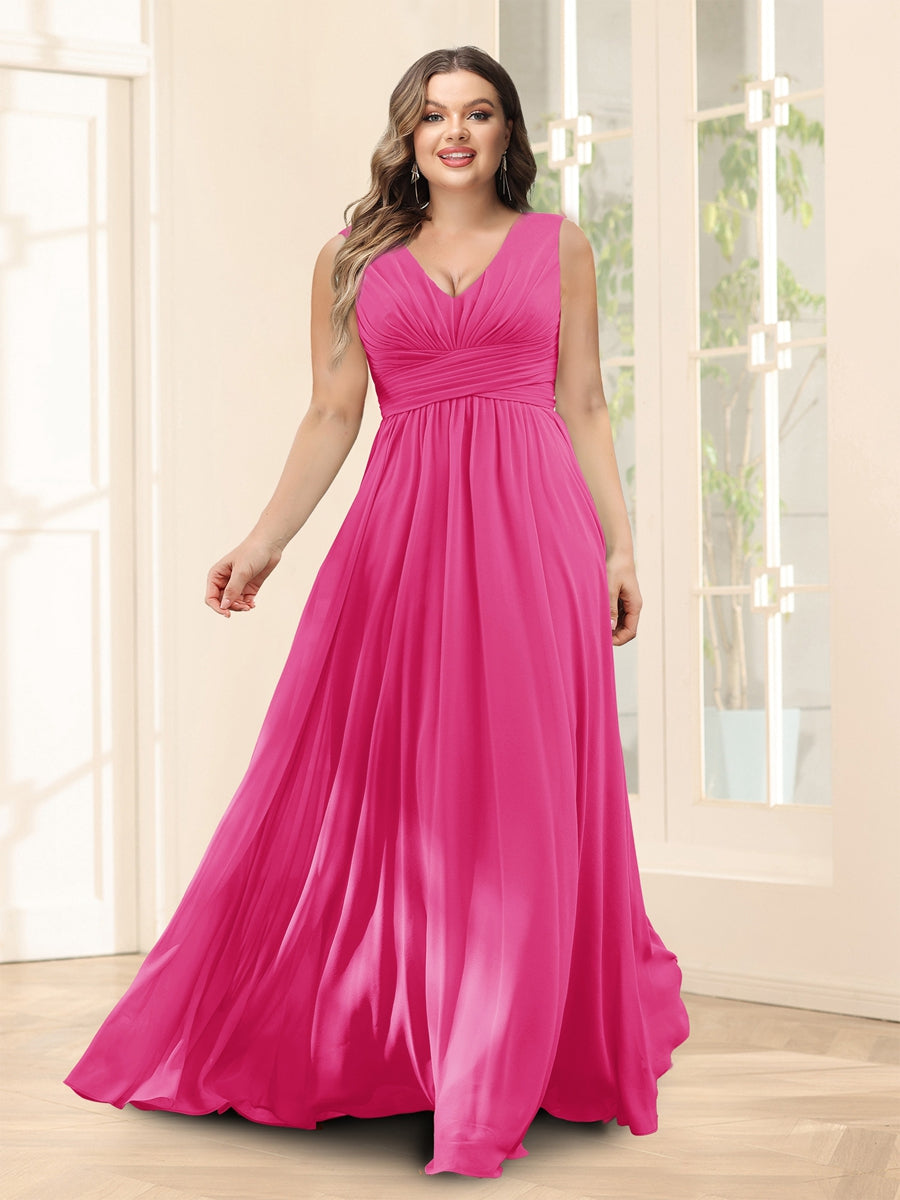 A-Line V-Neck Half Sleeves Plus Size Chiffon Bridesmaid Dresses With Split Side - 이미지 30