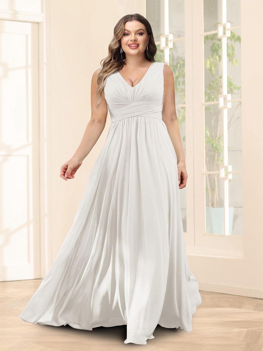 A-Line V-Neck Half Sleeves Plus Size Chiffon Bridesmaid Dresses With Split Side - 이미지 18