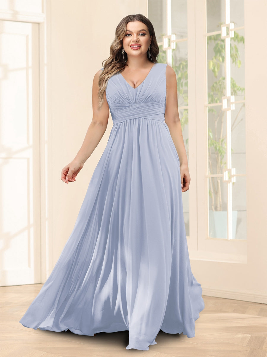 A-Line V-Neck Half Sleeves Plus Size Chiffon Bridesmaid Dresses With Split Side - 이미지 45
