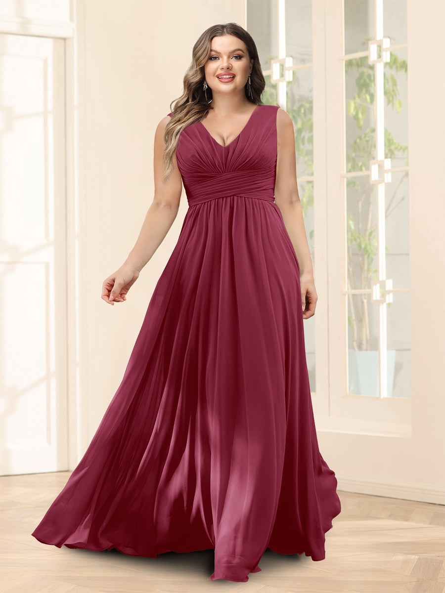 A-Line V-Neck Half Sleeves Plus Size Chiffon Bridesmaid Dresses With Split Side - 이미지 35