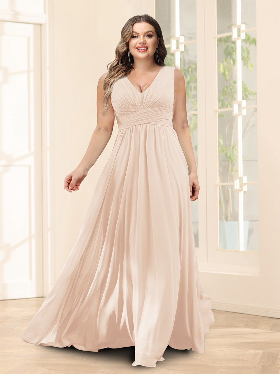 A-Line V-Neck Half Sleeves Plus Size Chiffon Bridesmaid Dresses With Split Side - 이미지 20