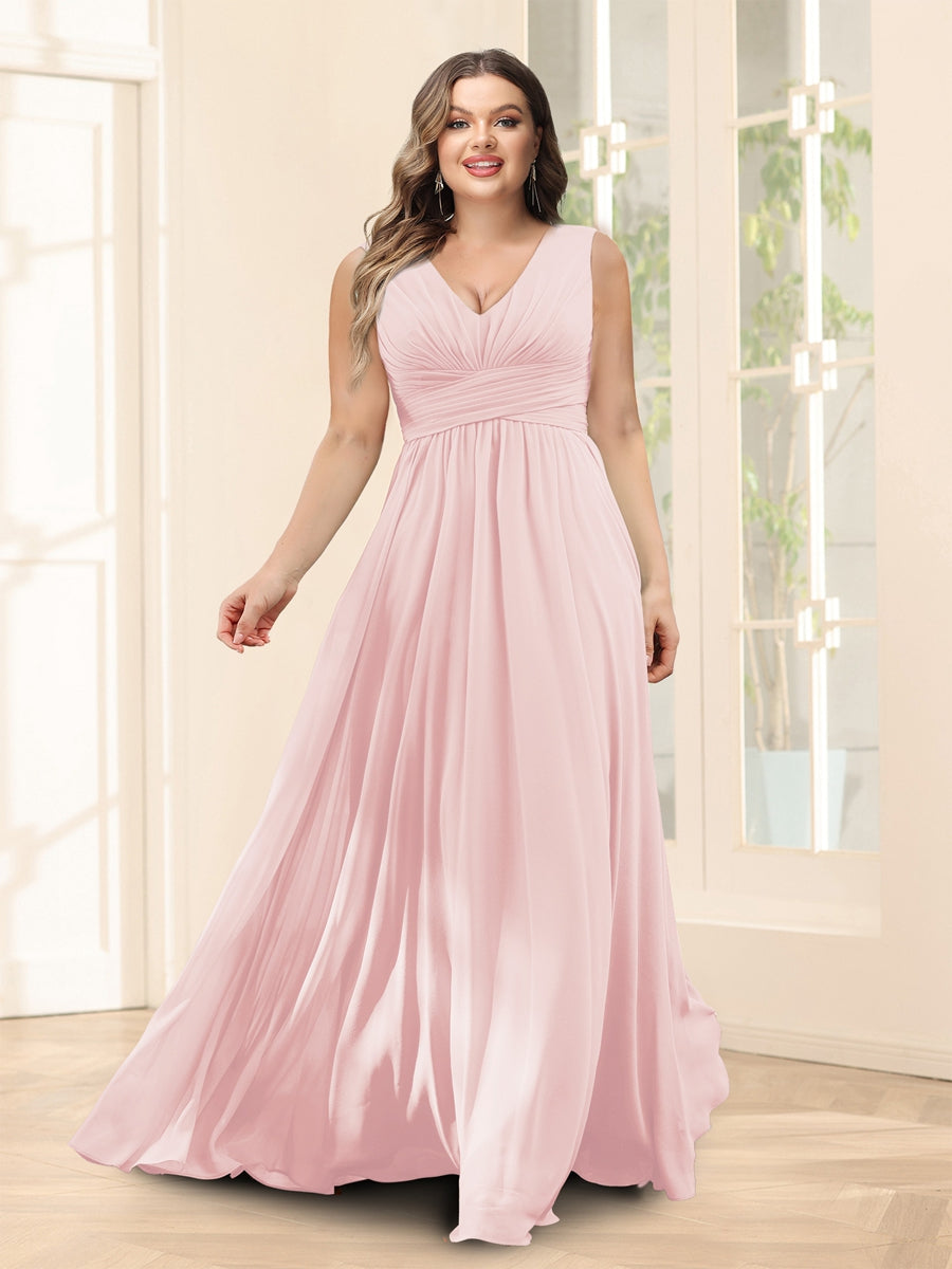 A-Line V-Neck Half Sleeves Plus Size Chiffon Bridesmaid Dresses With Split Side - 이미지 24