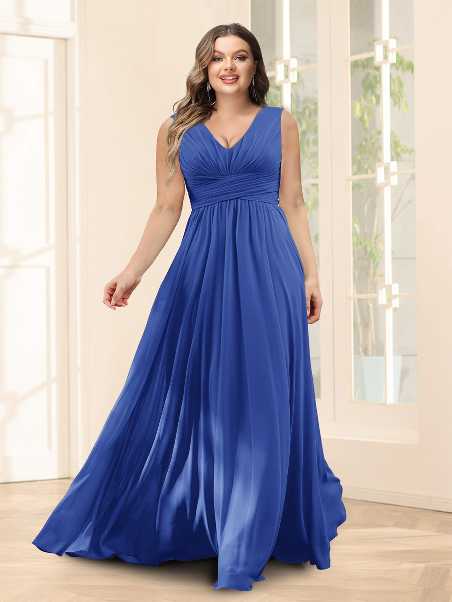 A-Line V-Neck Half Sleeves Plus Size Chiffon Bridesmaid Dresses With Split Side - 이미지 51
